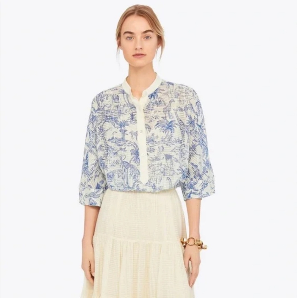 Tory Burch Tessa printed toile silk top in ivory Far and Away print